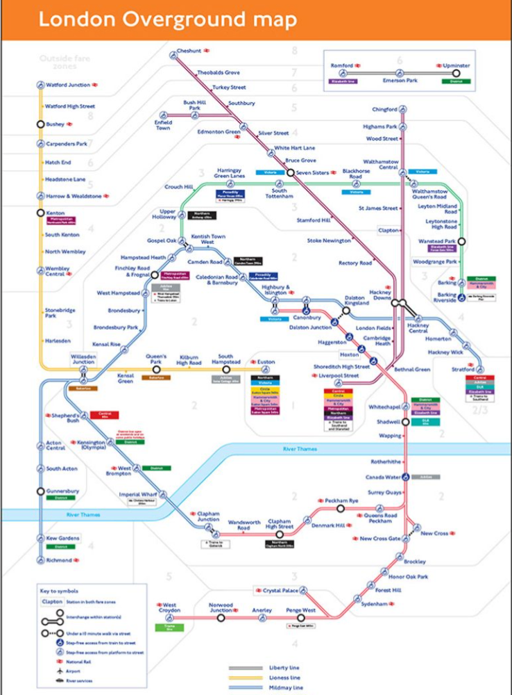  نام‌ها و رنگ‌های جدید شش خط راه‌آهن London Overground